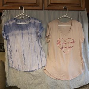 2 T-shirts blue tye dyed and pink w/ heart